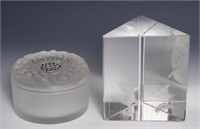 Lot: Lalique Crystal Powder Box, Kosta Paperweight