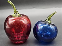 2- Blown Glass Red & Blue Cherries