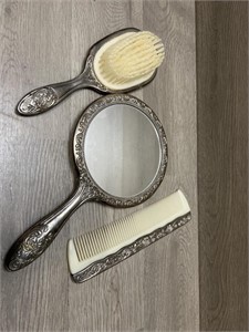Art Noveau SilverPlate Vanity Set -Mirror/Comb