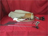 Vintage Golf Clubs: 5 Irons, 4 Woods, Bag,