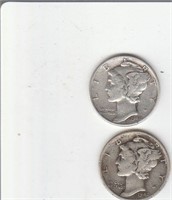 Two 90% Silver US Ten Cent Coins