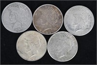 5- US PEACE SILVER DOLLARS