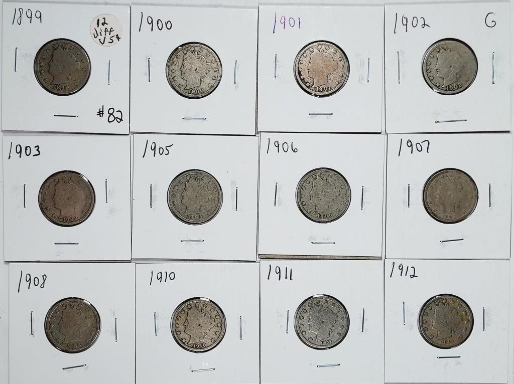 Lot of 12 different  Liberty Nickels  1899 to 1912