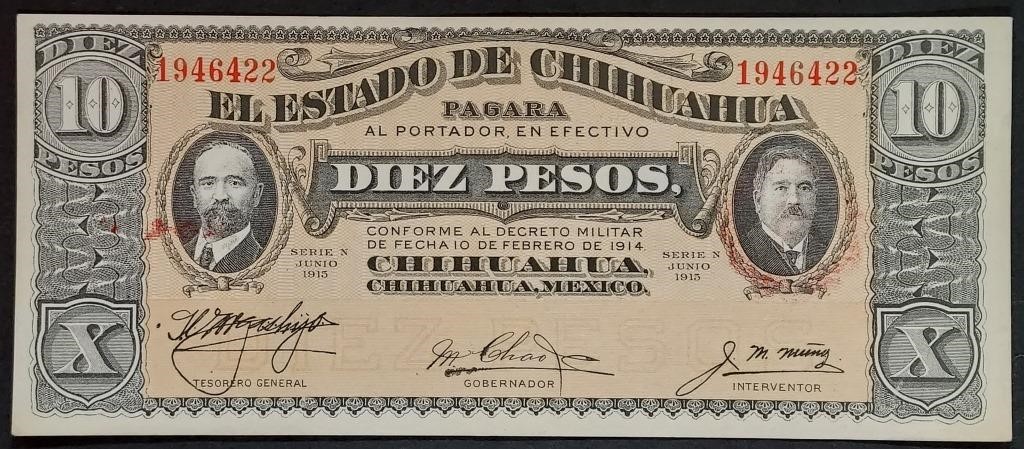 1915  Chihuahua, Mexico Revolutionary 10 Peso note