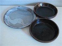 Two Vintage Crock & Enamel Pie Pans