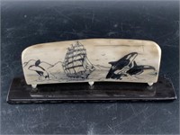 Homer Cole stunning scrimshaw of pod of orcas brea