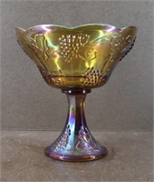 8" Vtg Indiana Carnival Glass Pedestal Bowl