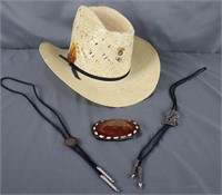 Resistol Straw Cowboy Hat & Tony Lama Buckle