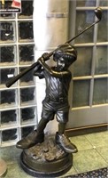 BRONZE STATUE WITH MARBLE BASE: KID'S GOLF