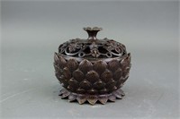 Chinese Bronze Lotus Censer with Thunderbolt Mark