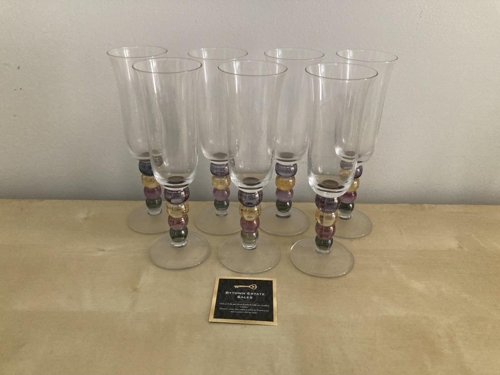 Coloured Ball Stem Glass Champagne Flutes