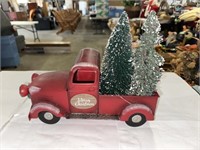 TIN MERRY CHRISTMAS RED TRUCK