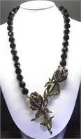 Purple Rose Necklace w/Black Bead Chain