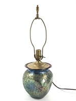 Loetz Vase Deep Blue w Snake Skin Iridescence Lamp