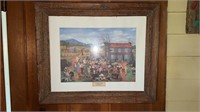 Framed print of a live outside auction on an old
