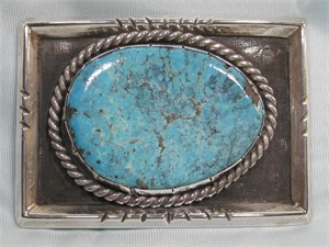 Sterling Silver Turquoise Belt Buckle Hallmarked