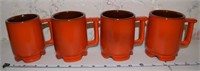 (4) Frankoma pottery C1 handled flame red mugs
