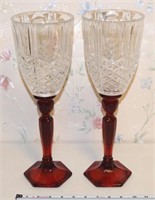 Vintage ruby red & clear glass pair candlestick