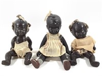 3 Black  Americana Mini Bisque Jointed Dolls Japan