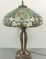 Antique style stained and leaded glass lamp 36"