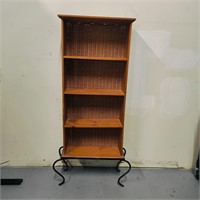 Narrow Wood & Wicker Book Shelf