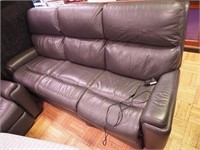 Three-cushion black leather sofa with electric