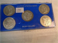5 MORGAN SILVER DOLLARS 1881, 1878, 1892, 1903,
