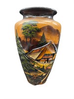 German Collectible Hand Carved and Painted Vase