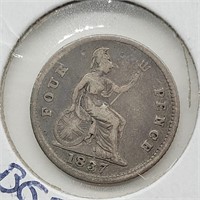 1937 SILVER 4 PENCE COIN