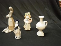 Four china figural items: figurine of a girl