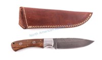CFK Damascus Knife and Leather Scabbard