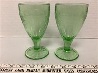 Green depression glass set of 2 goblets