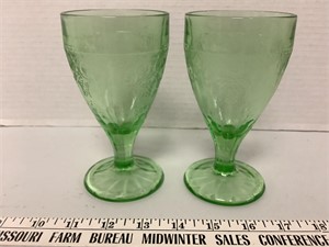 Green depression glass set of 2 goblets