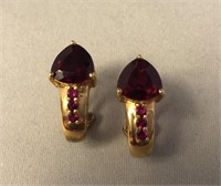 Vintage .925 Gold Clad Ruby Pearced Hoop Earrings