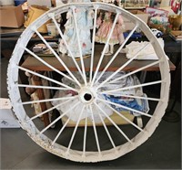 Antique Metal White Farm Wagon Wheel 47 In. Tall