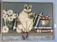 (1) Oil on Canvas Cat On Bookshelf