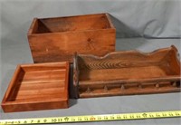 Wooden Shelf, 2 Wooden Boxes. See photos for