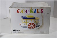 Vintage Hand Painted Steam Boat Cookie Jar In Box