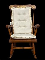 Wood Rocking Chair with White Ruffle Edge Cushions