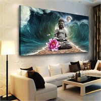 Canvas Wall Art Buddha Zen Grey 20x40 Inches