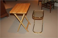 Wooden Folding Table & Metal/Glass Side Table