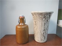 Vase and Brown Crock Bottle