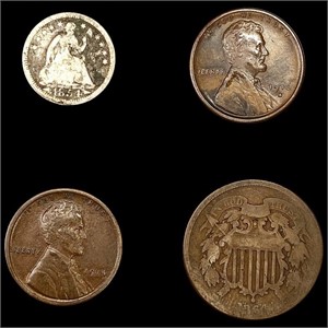 [4] Varied US Coinage (1916-S, 1864, 1854, 1914)