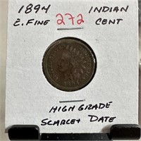 1894 INDIAN HEAD PENNY CENT HIGH GRADE SCARCE