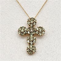 10K Cross Necklace Green Spinels