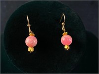14k Gold Dangle Earrings w/ Rhodocrosite Beads
