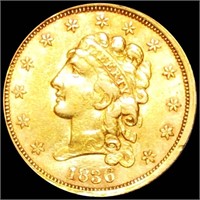 1836 $2.50 Gold Quarter Eagle NEARLY UNC