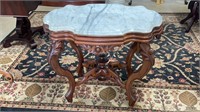 Large Walnut Victorian Turtle Marble Top Table