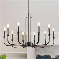 Farmhouse Black Chandelier - 10-Light  Metal