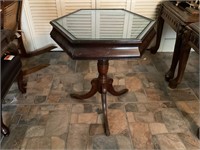 LEATHER TOP TABLE WITH GLASS TOP